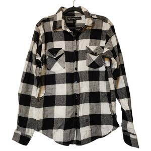 Hawks Bay USA Mens Flannel Shirt Size M Black White Long Sleeve Button Down